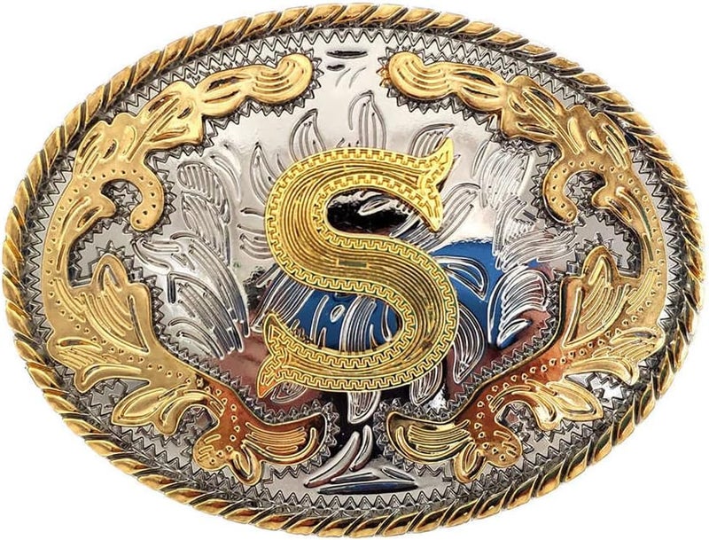 WMG Western Belt Buckle Initial Letters ABCDMRJ to Z Cowboy Belt Buckle, Rodeo Buckles for Men & Women - Image 1